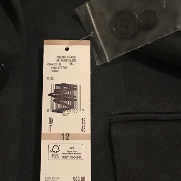 NWT AK Anne Klein Charcoal Collared Fitted Blazer - Picture 7 of 8